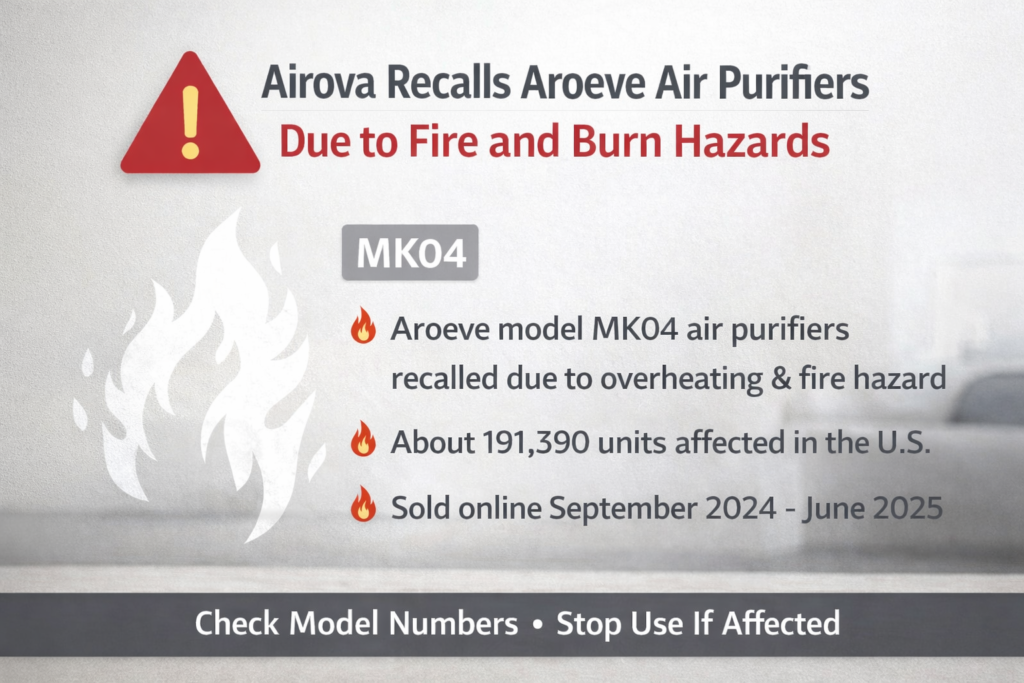Aroeve air purifier recall safety warning for consumers