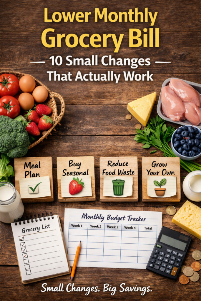 tips to lower your monthly grocery bill and save money on groceries