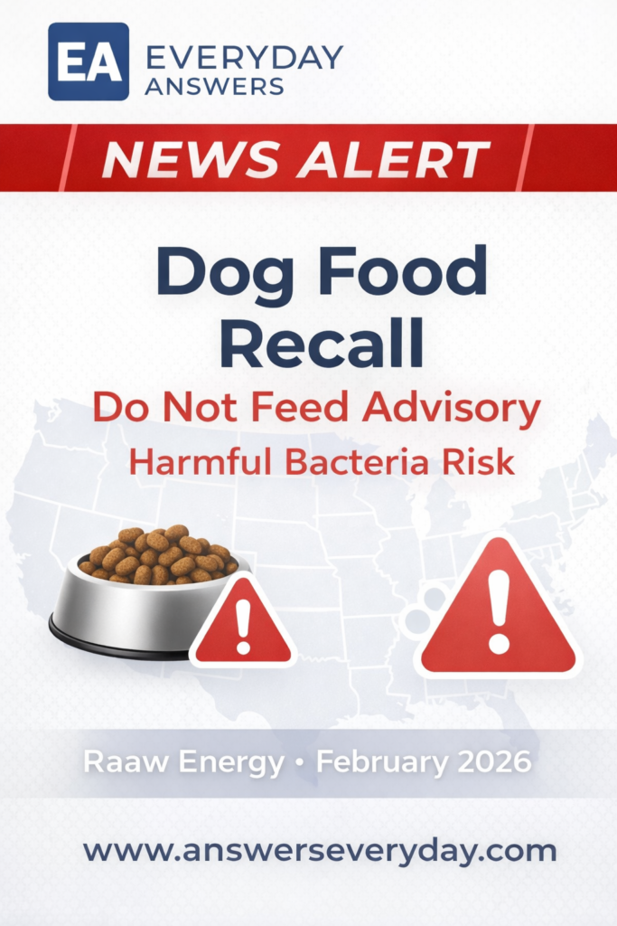 RAAW Energy dog food recall February 2026 safety alert for pet owners