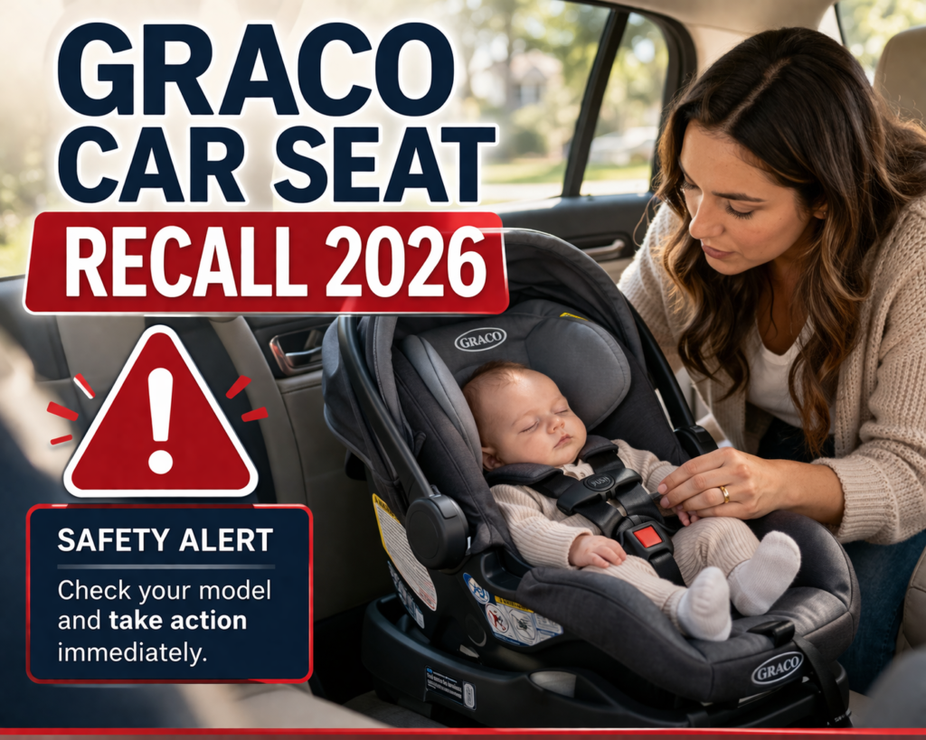 Graco Car Seat Recall 2026 safety alert image with infant car seat and warning text