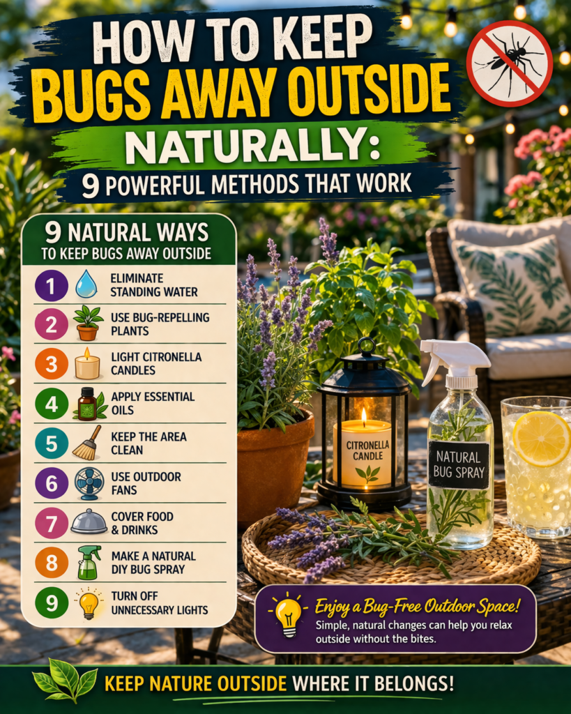 How to keep bugs away outside naturally using citronella candles, plants, and outdoor setup for a bug-free patio