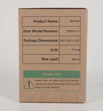 ZOLIQUEX bed rail packaging recall product box senior safety device
