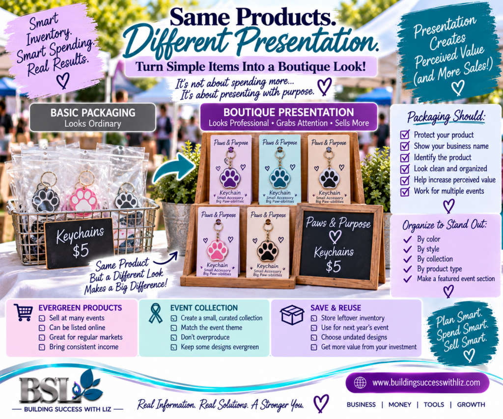 Vendor event budget for specialty events showing evergreen inventory themed products packaging and reusable displays