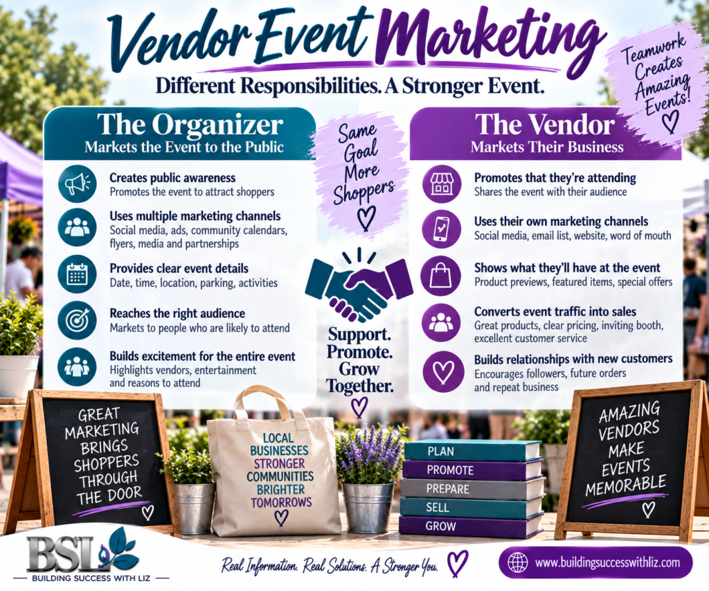 Vendor event marketing showing organizer responsibilities and vendor responsibilities