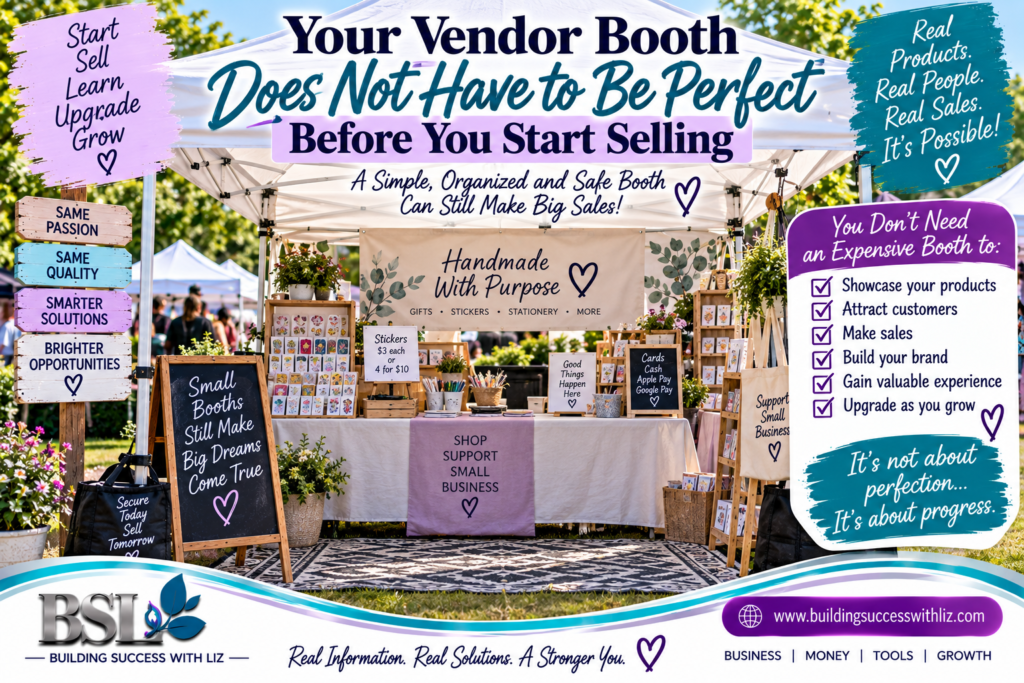 Vendor booth display showing an affordable organized and secure setup for beginner vendors